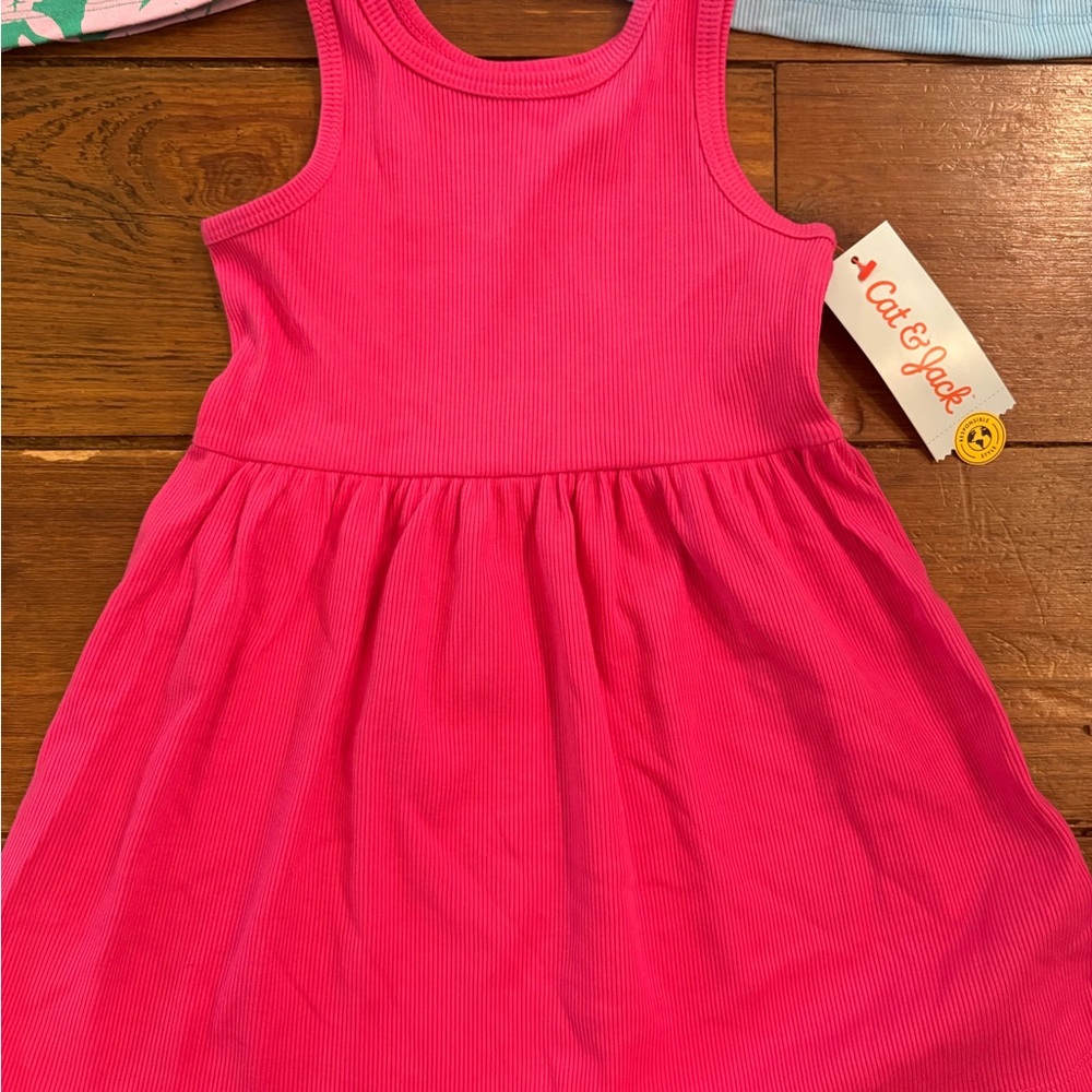 Cat & Jack Girls' Sleeveless Knit Dress - Pink, Light Blue, Green Floral - Picture 2 of 11